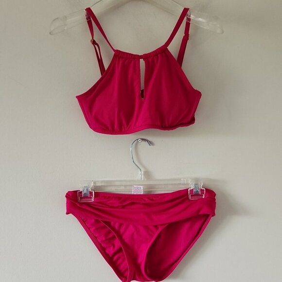 LA BLANCA | Island Goddess High Neck Bikini Top Bottom Set Pink Sz 4 - Picture 2 of 3